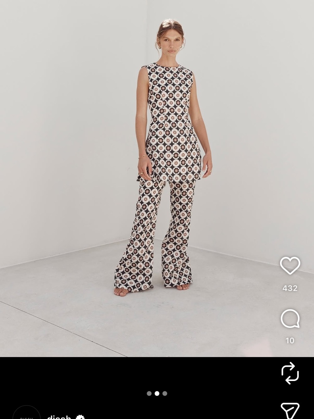 DISSH Dixon Print Tunic and Pant Set Brown & Cream Retro Circle Print - Picture 2 of 8